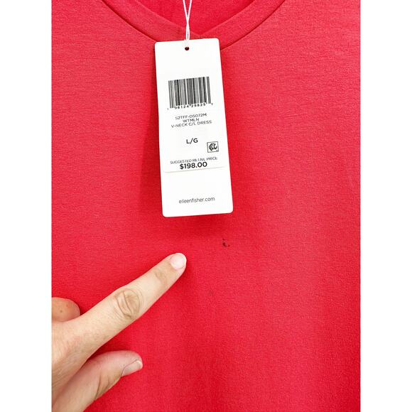 Eileen Fisher V-Neck Sleeveless Jersey Midi Dress in Watermelon Size Large NWT - Picture 4 of 4